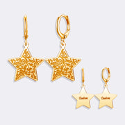 Star Hoop Earrings, Custom Name Stylish Fashion Drop Earrings
