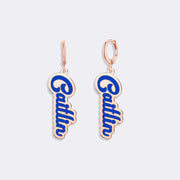 Custom Name Earrings, Dangle Hoop Embossed Earrings For Women