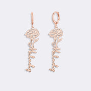 Birthflower Earrings with Custom Name , Custom Jewelry Gift Personalized Hoop Dangle Earrings