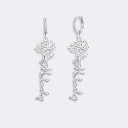 Birthflower Earrings with Custom Name , Custom Jewelry Gift Personalized Hoop Dangle Earrings