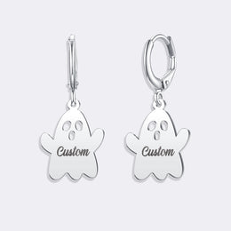 Ghost Hoop Earrings, Custom Name Minimalist Earrings For Women