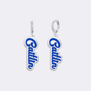 Custom Name Earrings, Dangle Hoop Embossed Earrings For Women