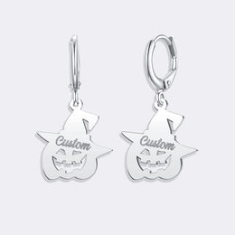 Pumpkin Hoop Earrings, Custom Name Halloween Earrings For Women