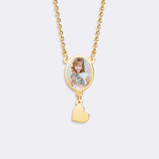 Custom Oval Pendant Photo Memorial Necklace with Heart Charm– Personalized Gift for Love