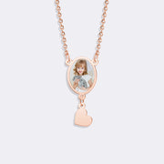 Custom Oval Pendant Photo Memorial Necklace with Heart Charm– Personalized Gift for Love