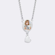 Custom Oval Pendant Photo Memorial Necklace with Heart Charm– Personalized Gift for Love
