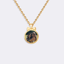 Personalized Gold Photo Pendant Necklace with Bow Tie Design