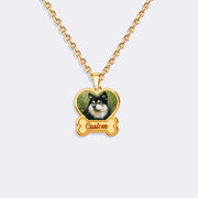 Custom Pet Photo Necklace with Bone-Shaped – Personalized Dog Memorial Pendant
