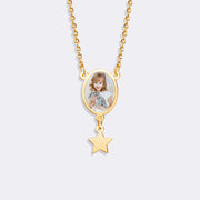 Custom Oval Pendant Photo Memorial Necklace with Star Charm– Personalized Gift for Love