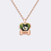 Custom Pet Photo Necklace with Bone-Shaped – Personalized Dog Memorial Pendant