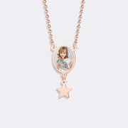 Custom Oval Pendant Photo Memorial Necklace with Star Charm– Personalized Gift for Love
