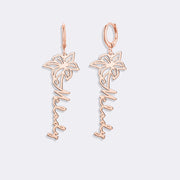 Birthflower Earrings with Custom Name , Custom Jewelry Gift Personalized Hoop Dangle Earrings