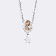 Custom Oval Pendant Photo Memorial Necklace with Star Charm– Personalized Gift for Love