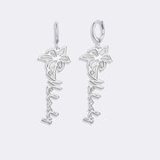 Birthflower Earrings with Custom Name , Custom Jewelry Gift Personalized Hoop Dangle Earrings