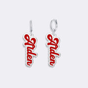Custom Name Earrings, Dangle Hoop Embossed Earrings For Women