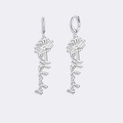 Birthflower Earrings with Custom Name , Custom Jewelry Gift Personalized Hoop Dangle Earrings