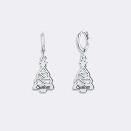 Christmas Tree Earrings, Minimalist Custom Name Women Earrings
