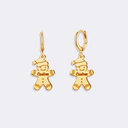 Gingerbread Man Earrings, Minimalist Earrings with Name for Girl