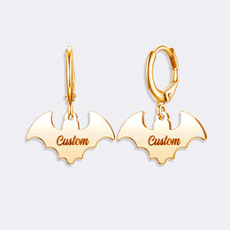 Halloween Bat Earrings, Custom Name Dangle Hoop Earrings