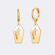 Casket Cross Hoop Earrings, Custom Name Bohemian Style Earrings