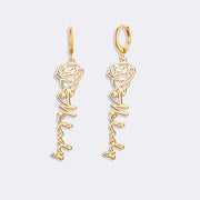Birthflower Earrings with Custom Name , Custom Jewelry Gift Personalized Hoop Dangle Earrings