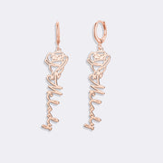 Birthflower Earrings with Custom Name , Custom Jewelry Gift Personalized Hoop Dangle Earrings