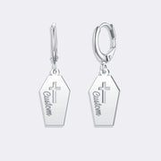 Casket Cross Hoop Earrings, Custom Name Bohemian Style Earrings