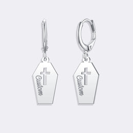Casket Cross Hoop Earrings, Custom Name Bohemian Style Earrings