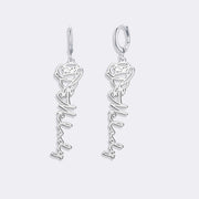 Birthflower Earrings with Custom Name , Custom Jewelry Gift Personalized Hoop Dangle Earrings