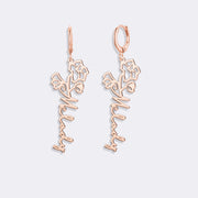 Birthflower Earrings with Custom Name , Custom Jewelry Gift Personalized Hoop Dangle Earrings