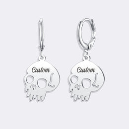Custom Name Halloween Skull Earrings, Hoop Dangle Earrings, Skull Jewelry