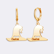 Witch Hat Earrings, Custom Name Halloween Style Hoops Earrings