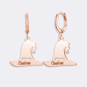 Witch Hat Earrings, Custom Name Halloween Style Hoops Earrings
