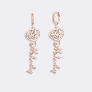 Birthflower Earrings with Custom Name , Custom Jewelry Gift Personalized Hoop Dangle Earrings