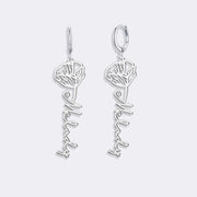 Birthflower Earrings with Custom Name , Custom Jewelry Gift Personalized Hoop Dangle Earrings