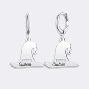 Witch Hat Earrings, Custom Name Halloween Style Hoops Earrings