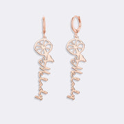 Birthflower Earrings with Custom Name , Custom Jewelry Gift Personalized Hoop Dangle Earrings