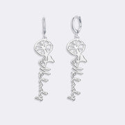 Birthflower Earrings with Custom Name , Custom Jewelry Gift Personalized Hoop Dangle Earrings