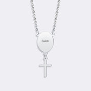 Custom Oval Pendant Photo Memorial Necklace with Cross Charm– Personalized Gift for Love