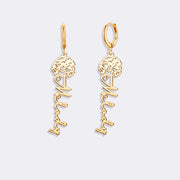 Birthflower Earrings with Custom Name , Custom Jewelry Gift Personalized Hoop Dangle Earrings
