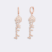 Birthflower Earrings with Custom Name , Custom Jewelry Gift Personalized Hoop Dangle Earrings