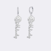 Birthflower Earrings with Custom Name , Custom Jewelry Gift Personalized Hoop Dangle Earrings