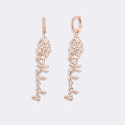 Birthflower Earrings with Custom Name , Custom Jewelry Gift Personalized Hoop Dangle Earrings