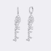 Birthflower Earrings with Custom Name , Custom Jewelry Gift Personalized Hoop Dangle Earrings