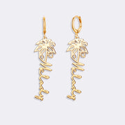 Birthflower Earrings with Custom Name , Custom Jewelry Gift Personalized Hoop Dangle Earrings