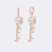 Birthflower Earrings with Custom Name , Custom Jewelry Gift Personalized Hoop Dangle Earrings