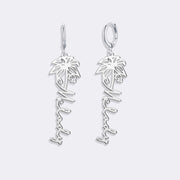 Birthflower Earrings with Custom Name , Custom Jewelry Gift Personalized Hoop Dangle Earrings