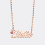 Personalized Name Necklace with Birthstone, Gold Pendant Name Necklace