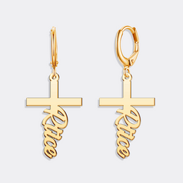 Custom Name Cross Earrings, Christian Hoop Dangle Earrings, Cross Jewelry