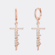 Custom Name Christian Cross Earrings, Hoop Dangle Earrings, Cross Jewelry